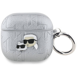 Original Case APPLE AIRPODS 4 Karl Lagerfeld Cover Monogram Karl & Choupette Head silver