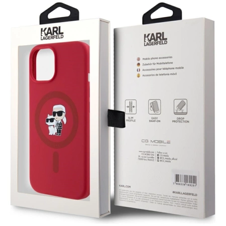 Karl Lagerfeld Silicone Karl&amp;Choupette Heads Ring MagSafe iPhone 15 Case - Red