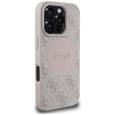 Oryginalne Etui IPHONE 16 PRO Guess 4G Circle Classic Logo MagSafe różowe