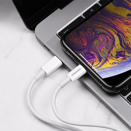 DENMEN KABEL USB PD TYP-C - LIGHTNING 20W 3,6A WZMACNINANY BIAŁY 2M D65