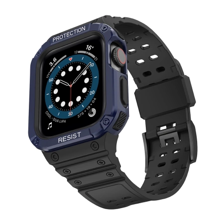 Pasek z etui ochronnym Protect Strap Band do Apple Watch 38 / 40 / 41 mm opaska obudowa pancerna - czarny, niebieski