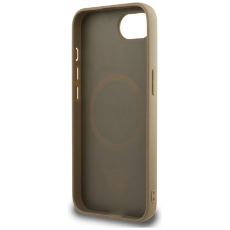Guess Grained Triangle MagSafe iPhone 16e Hülle - Braun