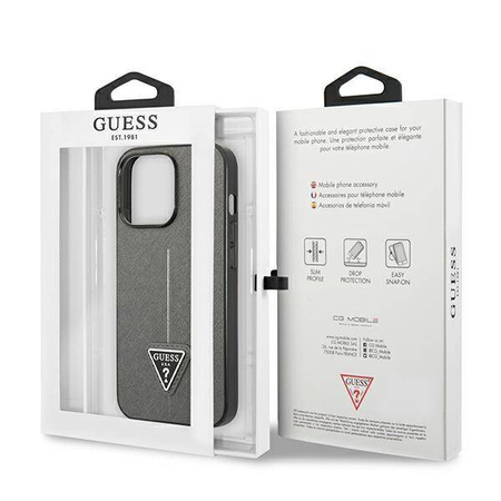 Oryginalne Etui IPHONE 14 PRO Guess Hardcase Saffianotriangle Logo (GUHCP14LPSATLG) srebrne
