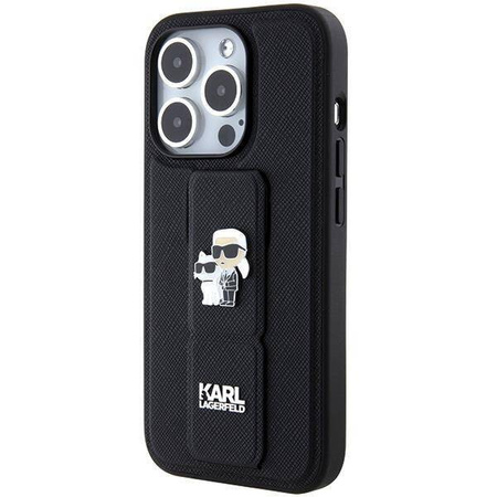 Etui Karl Lagerfeld Gripstand Saffiano Karl&Choupette Pins na iPhone 15 Pro Max - czarne