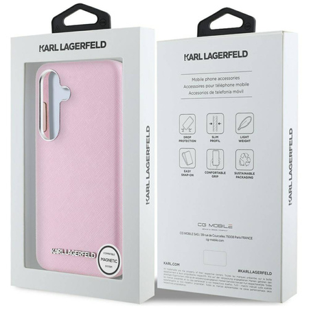 Original Case SAMSUNG GALAXY S25+ Karl Lagerfeld Saffiano Full Wrapped Elongated Metal Logo MagSafe pink