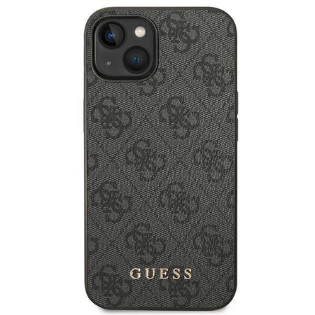 Guess GUHCP14SG4GFGR iPhone 14 6.1 &quot;Grau / Graues Hartschalenetui 4G Metal Gold Logo