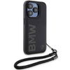BMW Signature Leder-Wordmark-Cord-Hülle für iPhone 15 Pro – Schwarz
