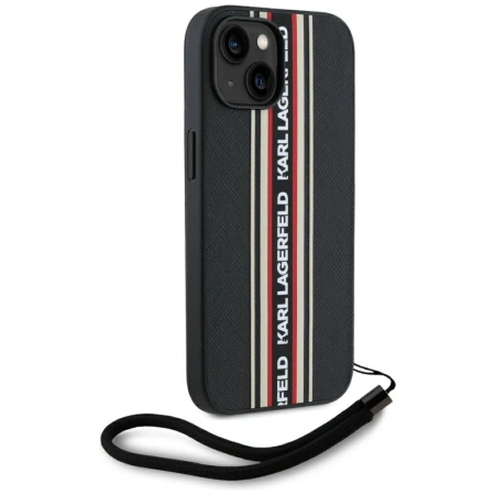 Karl Lagerfeld Saffiano Athleisure Stripes Cord iPhone 15 Hülle - Rot