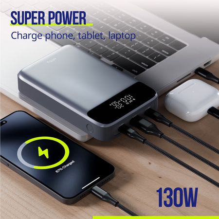Allity power bank do laptopa APB-200 PD QC 130W 19200 mAh szary
