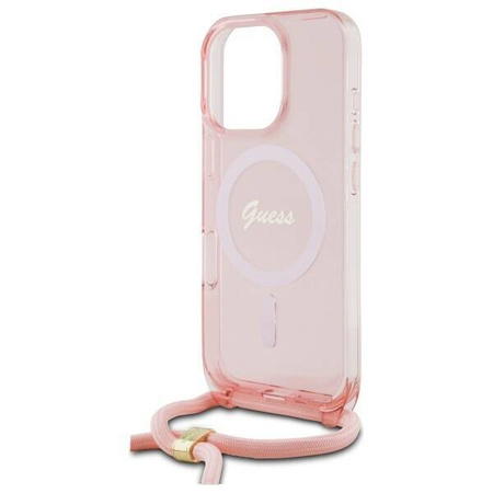 Original Handyhülle IPHONE 16 PRO Guess Hardcase Crossbody Cord Script MagSafe (GUHMP16LHCTSGNSP) rosa
