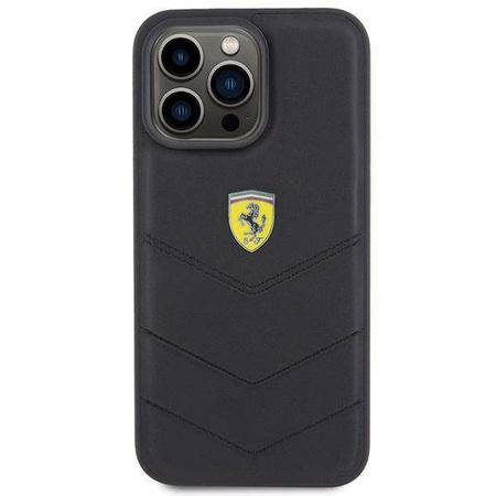 Ferrari Quilted Metal Logo-Hülle für iPhone 15 Pro Max – Schwarz