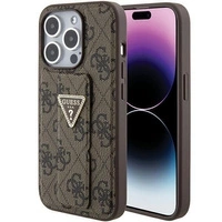 Guess Grip Stand 4G Triangle Strass Hülle für iPhone 15 Pro Max - braun