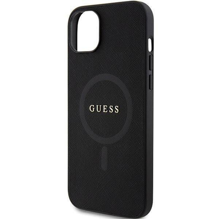 Original Handyhülle APPLE IPHONE 15 PLUS Guess Hardcase Saffiano MagSafe (GUHMP15MPSAHMCK) schwarz