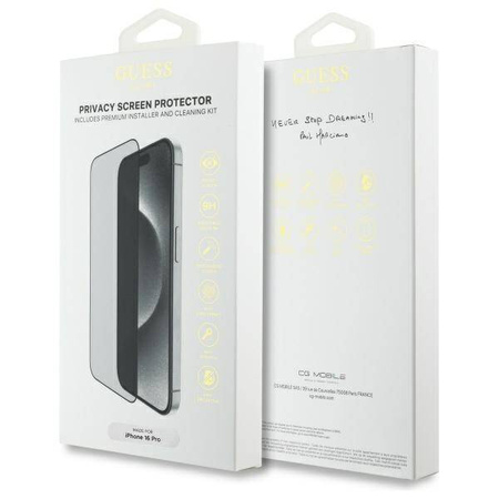 Szkło hartowane prywatyzujące Guess Screen Protector Privacy 2.5D Outline na iPhone 16 Pro
