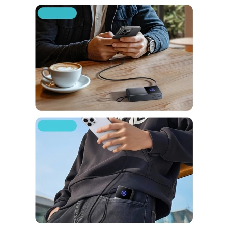 Joyroom JR-PR1 10000mAh 22,5W Powerbank mit integriertem einziehbarem USB-C-Kabel - Schwarz