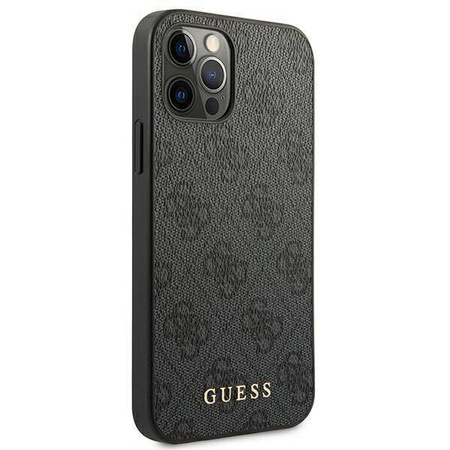 Oryginalne Etui IPHONE 12 / 12 PRO Guess Hard Case 4G Metal Gold Logo (GUHCP12MG4GFGR) szare