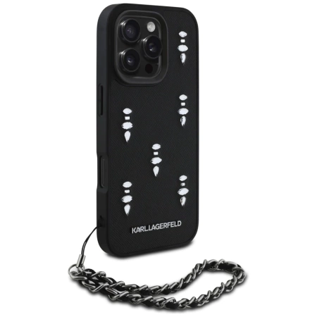 Karl Lagerfeld Saffiano Crystals w/Chain iPhone 16 Pro Case - Schwarz