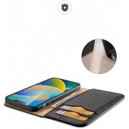 Etui portfel z blokadą RFID do iPhone 15 Plus Dux Ducis Hivo - czarne
