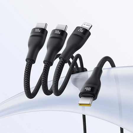 Baseus Flash Series 3 100W USB-C 3in1 Kabel - USB-C+USB-C+ Lightning 1,5m + 3 x 0,25m - schwarz