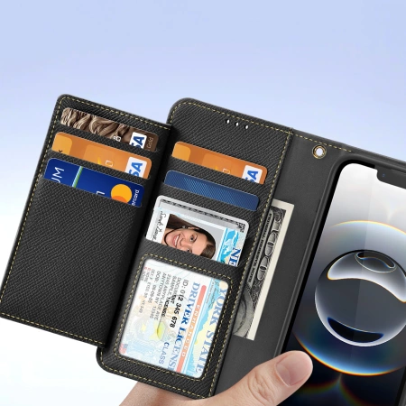 Dux Ducis Lawa iPhone 16e Leather Case with Detachable Magnetic Wallet - Black