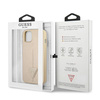 Original Case IPHONE 14 Guess Hardcase Saffianotriangle Logo (GUHCP14SPSATLE) beige