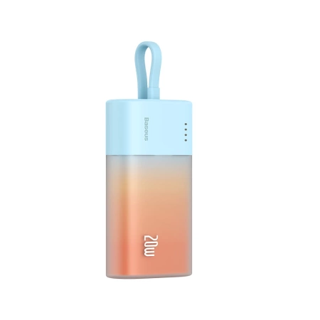 Powerbank Baseus Popsicle 5200mAh 20W z wbudowanym kablem Lightning (+ biały kabel Baseus Simple USB-C - USB-C 60W/20V/3A/30cm) - niebiesko-pomarańczowy
