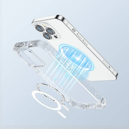 Joyroom Magnetic Defender magnetyczne etui do iPhone 14 pancerny pokrowiec z haczykami podstawką przezroczysty (kompatybilne z MagSafe)