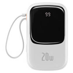 Baseus Qpow Digital Display powerbank z szybkim ładowaniem 20000mAh 20W QC/PD/SCP/FCP z wbudowanym kablem Lightning biały