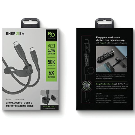 ENERGEA kabel Flow USB-C - USB-C1.5m czarny/black 240W 5A PD Fast Charge