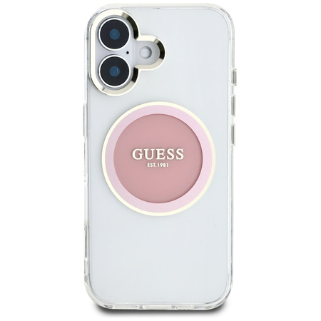 Guess IML Metal Colored Circle Classic Logo MagSafe - Etui do iPhone 16 (różowy)