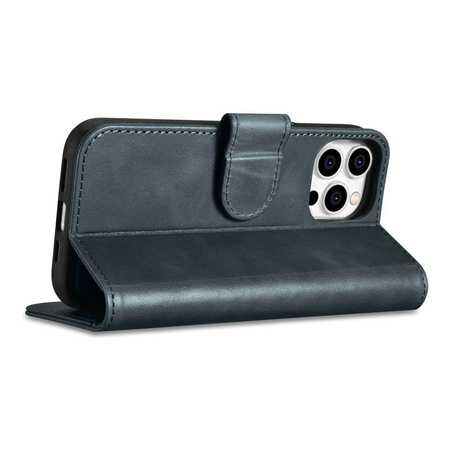 iCarer Oil Wax Wallet Case 2in1 etui iPhone 14 Pro Max skórzany pokrowiec z klapką Anti-RFID niebieski (WMI14220724-BU)