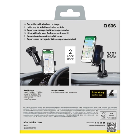 Uchwyt z ładowarką bezprzewodową SBS TESUPEXTWIR15W 15W - czarny