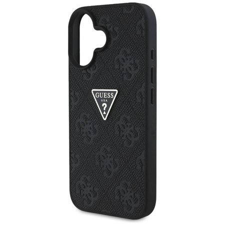 Schutzhülle IPHONE 16 Guess Hot Stamp 4G Pattern Triangle Metal Logo schwarz