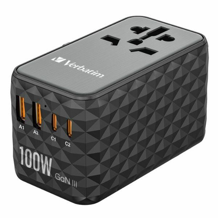 Verbatim Adapter podróżny EU/UK/US GaN 2xUSB-A/2xUSB-C PD 100W UTA-06 czarny/black 32121
