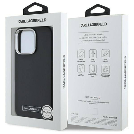 Original Case IPHONE 16 PRO Karl Lagerfeld Hardcase FW Metal Plate MagSafe (KLHMP16LPGMSRPK) black