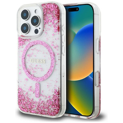 GUESS futerał do IPHONE 16 Pro kompatybilny z MagSafe GUHMP16LRGRGEP (Resin Bottom Glitter) różowy