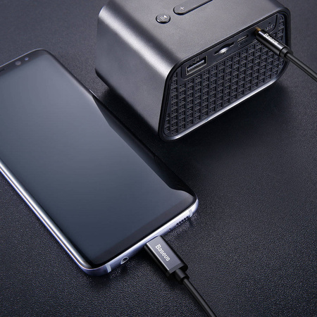 Baseus kabel audio stereo przejścióka AUX 3,5 mm mini jack - USB Typ C do telefonu tabletu 120cm czarny (CAM01-01)