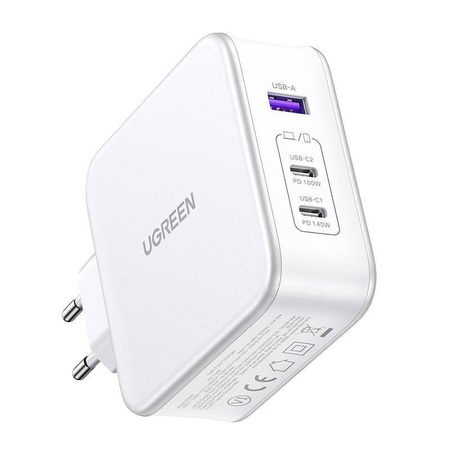 Ugreen Nexode CD289 GaN-Netzwerkladegerät USB-A/2xUSB-C 140 W + USB-C – USB-C-Kabel 1,5 m – Weiß
