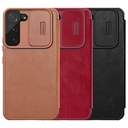 Nillkin Qin Leather Pro Case Case for Samsung Galaxy S22 + (S22 Plus) Camera Protector Holster Cover Flip Cover Brown