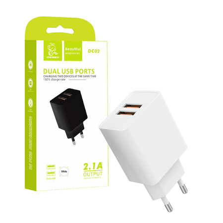 ŁADOWARKA SIECIOWA 2.1A 10W  BIAŁA DENMEN 2100mA 2xUSB DC02 SINGLE