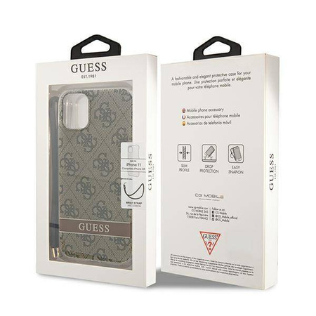 Guess 4G Print Cord - Etui ze smyczką iPhone 11 (Brown)
