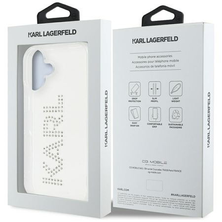 Original Case IPHONE 16 Karl Lagerfeld IML Rhinestones Logo transparent
