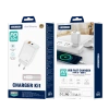 JELLICO ładowarka sieciowa EU13 GaN PD 30W 1xUSB-C + 1xUSB QC3.0 + kabel USB-C - Lightning Biały