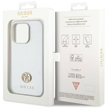 Original Handyhülle APPLE IPHONE 15 PRO Guess Hardcase Strass Metal Logo (GUHCP15LPS4DGPS) silber