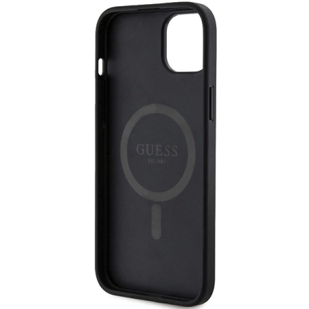 Guess 4G Collection MagSafe-Hülle aus Leder und Metalllogo für iPhone 14/15/13 – Schwarz