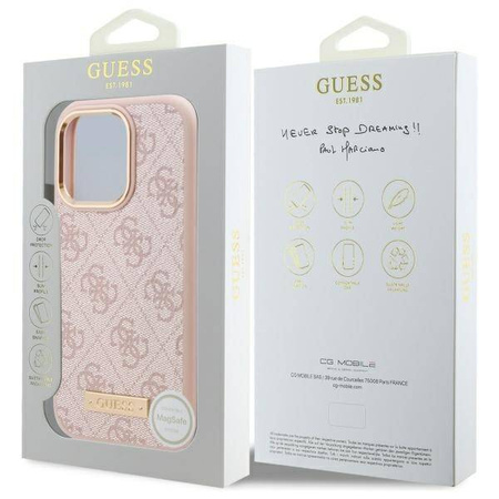 Original Case IPHONE 16 PRO Guess Hardcase 4G Logo Plate MagSafe (GUHMP16LU4GPRP) pink