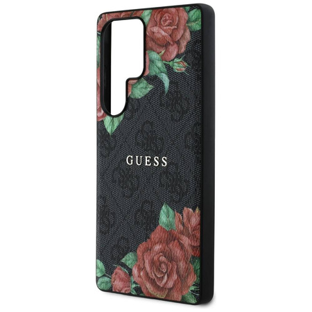 Original Handyhülle SAMSUNG GALAXY S25 ULTRA Guess Leather 4G Flowers Print Metal Classic Logo MagSafe schwarz