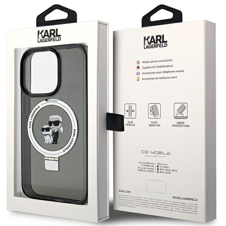Karl Lagerfeld KLHMP13LHMRSKCK iPhone 13 Pro 6,1&quot; schwarz/schwarz Hardcase Ringständer Karl&amp;Choupette MagSafe