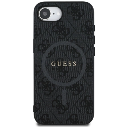 Guess PU Leder 4G Farbige Ringhülle mit MagSafe für iPhone 16e - Schwarz