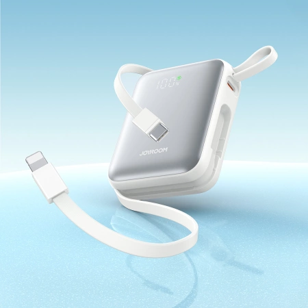 Joyroom JR-PBF27 10000 mAh 22,5 W Powerbank mit integrierten USB-C- und Lightning Kabeln - Weiß